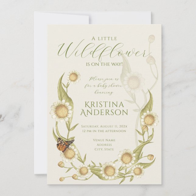 Wildflower Daisy QR Code Baby Shower Invitation (Front)