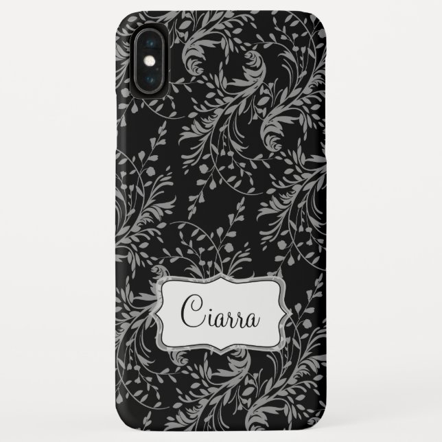 Wildflower damask black gray name Case-Mate iPhone case (Back)
