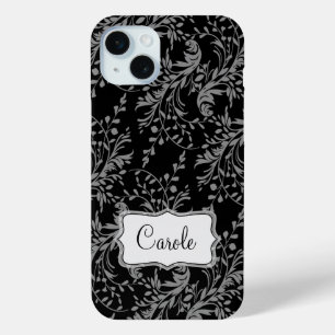 Wildflower damask black gray named iPhone 15 plus case