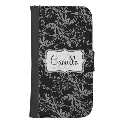 Wildflower damask black white cell flap wallet