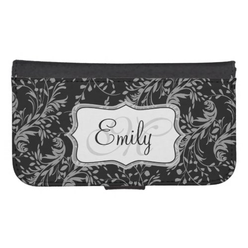 Wildflower damask black white cell flap wallet