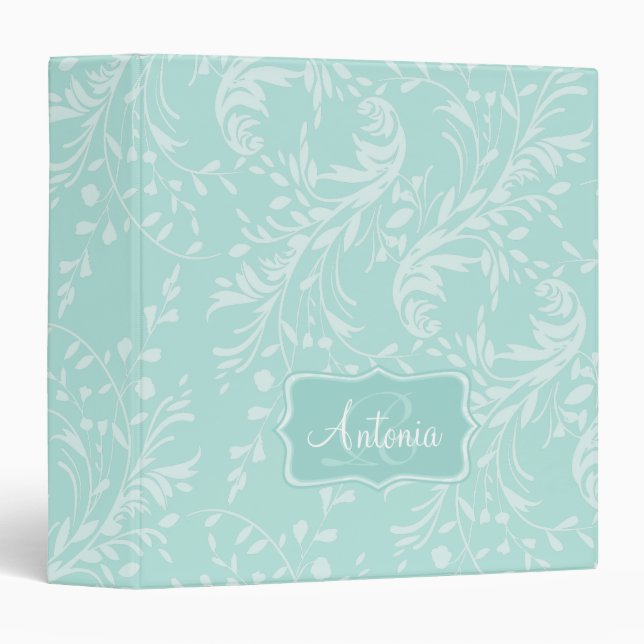 Wildflower damask pattern aqua teal named folder (Front/Spine)