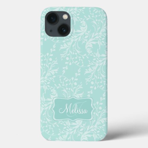 Wildflower damask patterned teal name ipad case