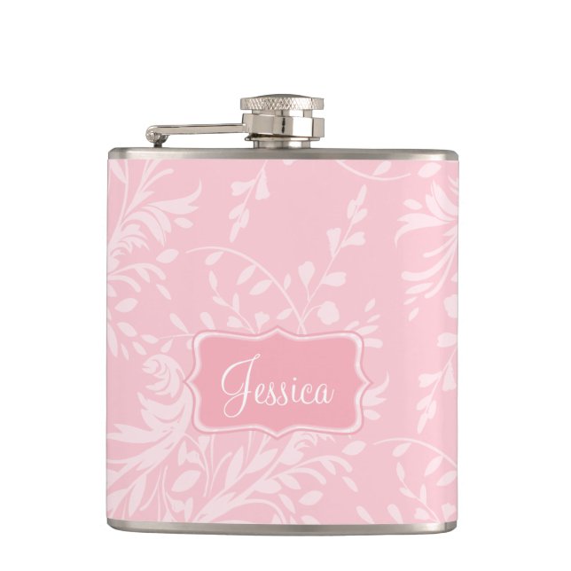 Wildflower damask pink named hip flask (Front)