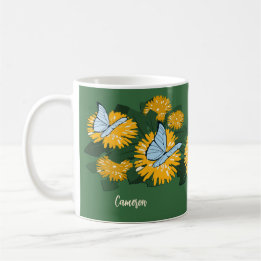 Wildflower Dandelion & Butterflies Yellow Green Coffee Mug