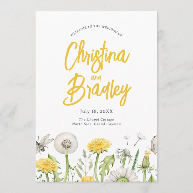 Wildflower Dandelion Garden Wedding Program (Front)
