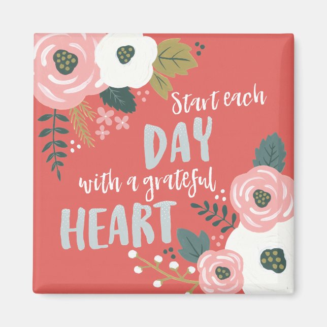 Wildflower Daydreams - Grateful Heart Typography Magnet (Front)