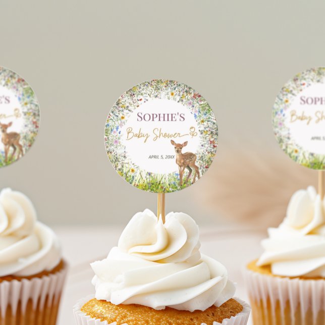 Wildflower Deer Rustic Baby Shower Classic Round Sticker (Creator Uploaded)