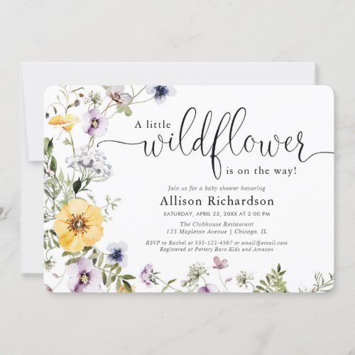 Wildflower delicate floral spring baby shower invitation