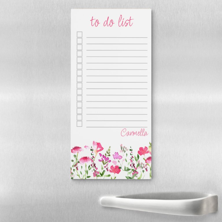 Wildflower Delicate Pink Floral To Do List Magnetic Notepad