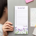 Wildflower Delicate Purple Floral To Do List Magnetic Notepad<br><div class="desc">Personalized to do list with delicate purple wildflowers. This pretty watercolor floral design has a border of wild flowers with hand lettered typography. Designed as a to do list,  the notepad features ruled lines and checkboxes to help keep your lists in good working order.</div>