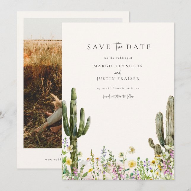 Wildflower Desert Wedding Photo Save The Date Invitation (Front/Back)