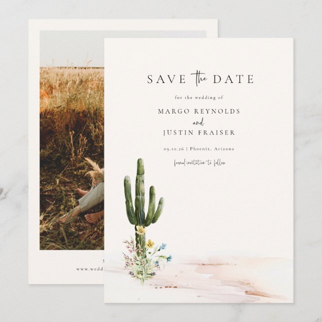 Wildflower Desert Wedding Photo Save The Date Invitation (Front/Back)