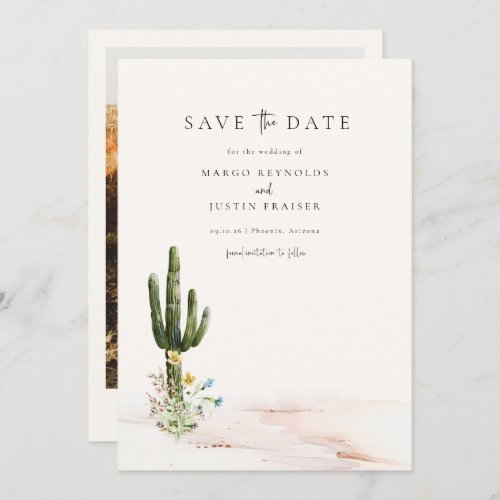 Wildflower Desert Wedding Photo Save The Date Invitation