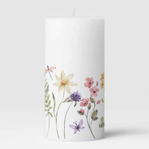 Wildflower Design Pillar Candle