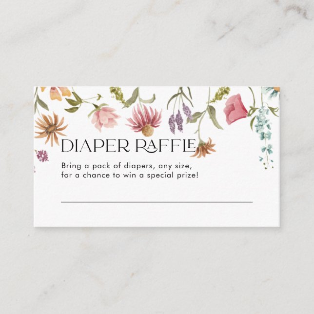Wildflower Diaper Raffle Cards for Baby shower (Front)