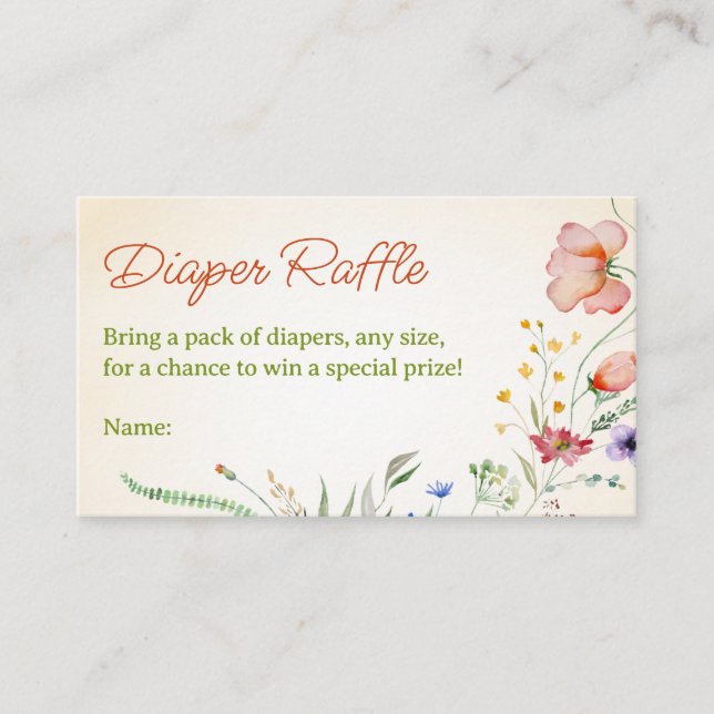 Wildflower Diaper Raffle Ticket Floral Baby Shower Enclosure Card (Front)