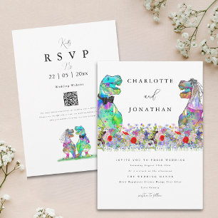 Wildflower Dinosaur Theme Wedding Invitation