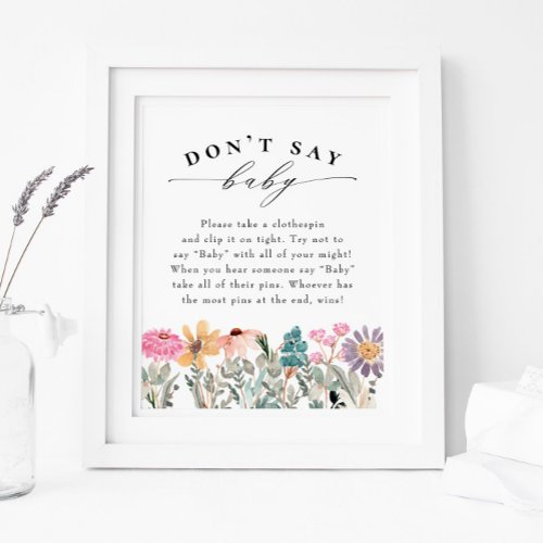 Wildflower Dont Say Baby Baby Shower Game Poster