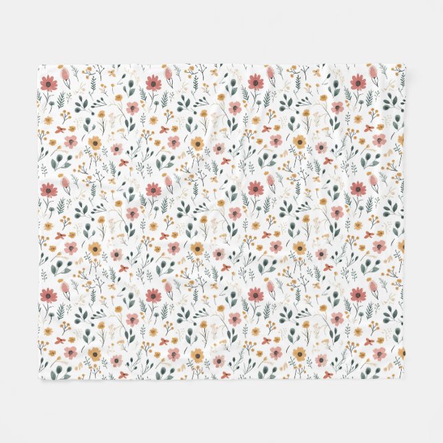 Wildflower Doodle Fleece Blanket (Front (Horizontal))