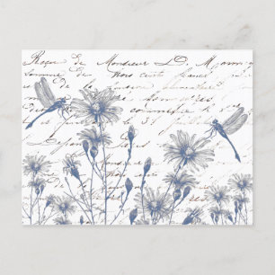 Wildflower Dragonfly French Script Postcard