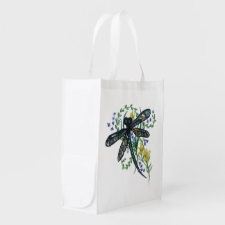 Wildflower Dragonfly Whimsy Grocery Bag