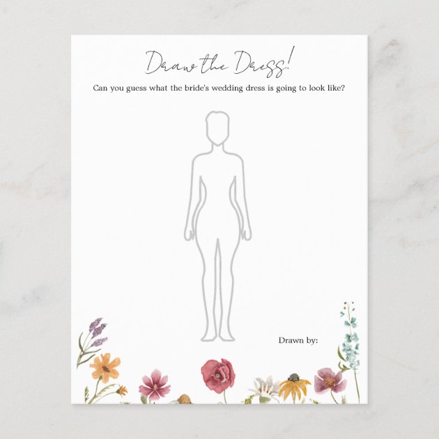 Wildflower Draw the Dress Bridal Shower Game Zazzle