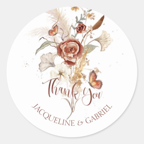 Wildflower Dried Floral Watercolor Wedding Bridal Classic Round Sticker
