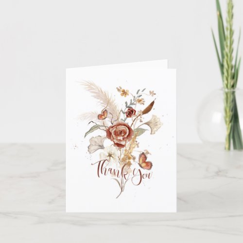 Wildflower Dried Floral Watercolor Wedding Bridal Thank You Card
