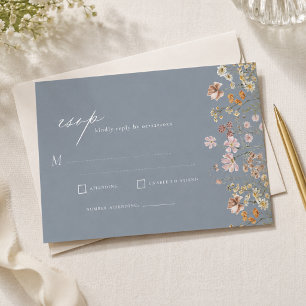 Wildflower Dusty Blue Boho Garden Wedding RSVP Invitation