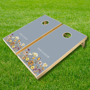  Wildflower Dusty Blue Boho Wedding  Cornhole Set