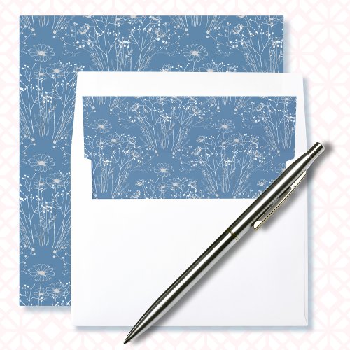 Wildflower Dusty Blue Botanical Elegant Wedding  Envelope Liner