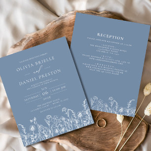 Wildflower Dusty Blue Botanical Wedding Invitation