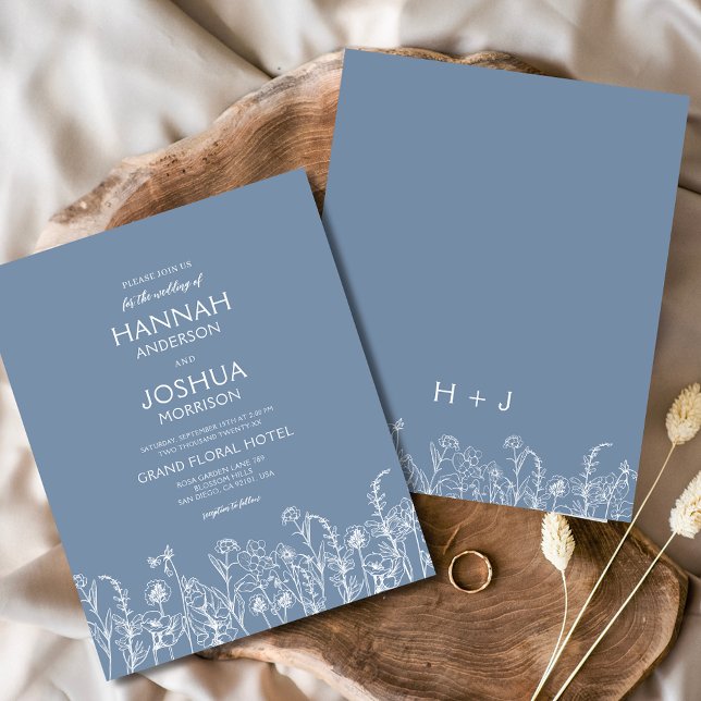 Wildflower Dusty Blue Botanical Wedding Invitation (Creator Uploaded)