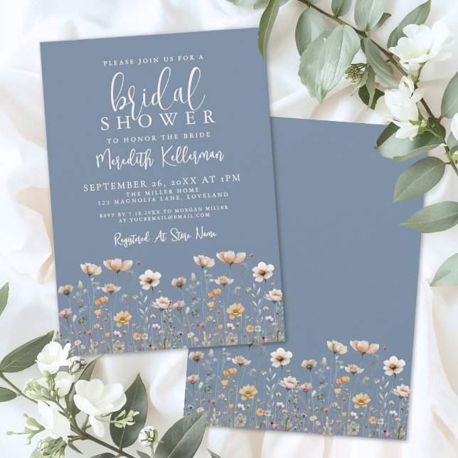 Wildflower Dusty Blue Bridal Shower Invitation (Wildflower Dusty Blue Bridal Shower Invitation)