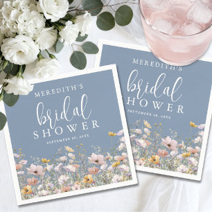 Wildflower Dusty Blue Bridal Shower Napkins