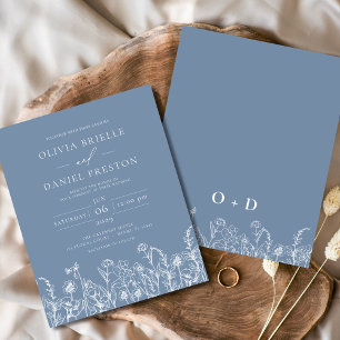 Wildflower Dusty Blue Monogram Wedding Invitation