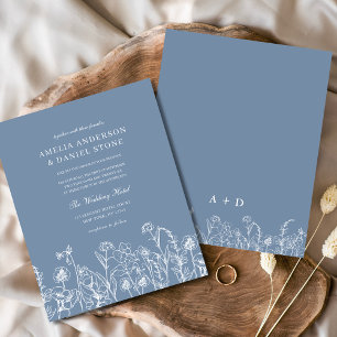 Wildflower Dusty Blue Monogram Wedding Invitation Flyer