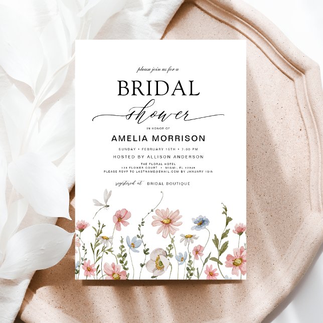 Wildflower Dusty Blue Pink Garden Bridal Shower Invitation (Creator Uploaded)