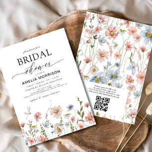 Wildflower Dusty Blue Pink Garden Bridal Shower Invitation