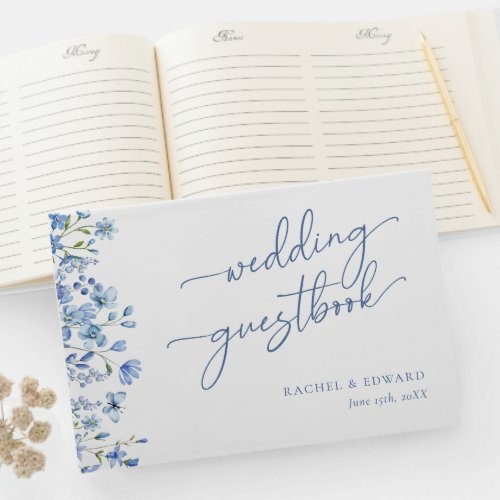 Wildflower Dusty Blue Wedding Guest Book