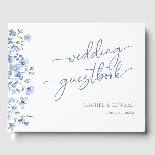 Wildflower Dusty Blue Wedding Guest Book (Front)