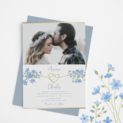 Wildflower Dusty Blue Wedding  Invitation