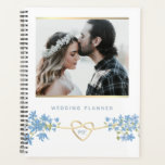 Wildflower Dusty Blue Wedding Planner<br><div class="desc">Simple,  elegant,  modern periwinkle wildflower wedding planner,  with gold rope heart monogram - initials of bride and groom and photo of the couple.</div>