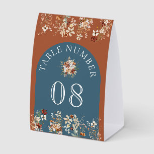Wildflower Dusty Blue Wedding Table Number Paper Table Tent
