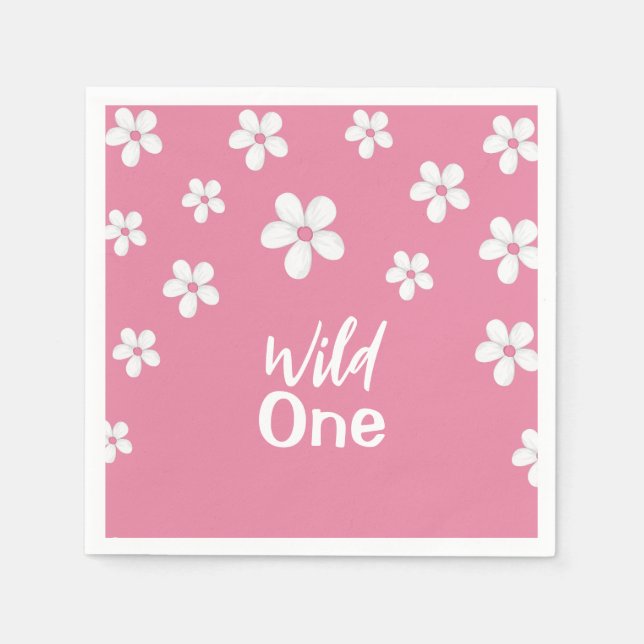 Wildflower Dusty Pink Cute Baby Girl Birthday Napkins (Front)