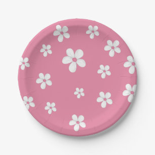 Wildflower Dusty Pink Cute Baby Girl Birthday Paper Plates