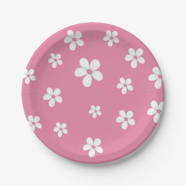 Wildflower Dusty Pink Cute Baby Girl Birthday Paper Plates (Front)