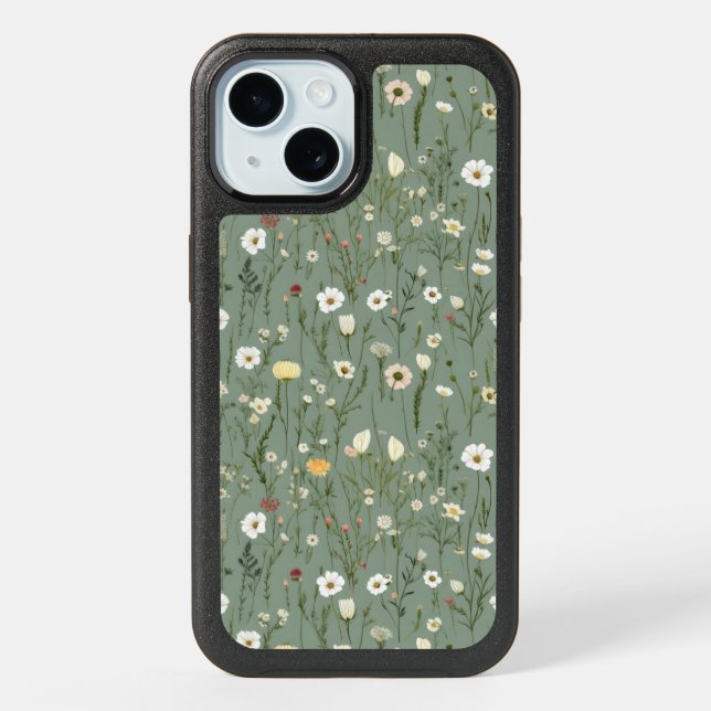 Wildflower Dusty Sage Floral Green iPhone 15 Case (Back)