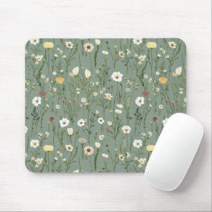 Wildflower Dusty Sage Floral Green Mouse Pad